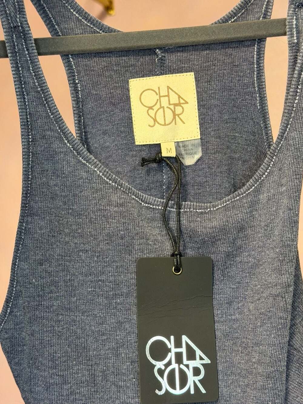 Chaser Tank Top Size M Gray Ribbed Racerback Curved Hem - Picture 3 of 3